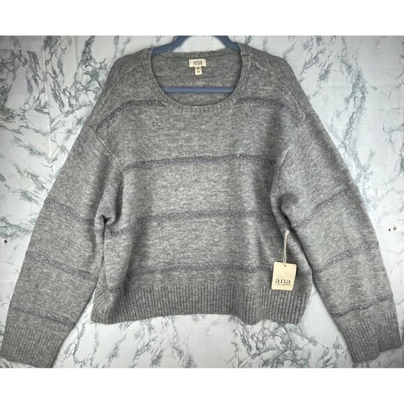 a.n.a Sweaters - A.N.A Womens Size XXL Heather Grey Silver Striped Sweater